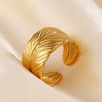 304 Stainless Steel 18K Gold Plated Simple Style Plating Feather Rings main image 5