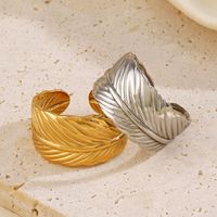 304 Stainless Steel 18K Gold Plated Simple Style Plating Feather Rings main image 6