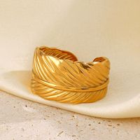 304 Stainless Steel 18K Gold Plated Simple Style Plating Feather Rings main image 4