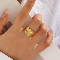 304 Stainless Steel 18K Gold Plated Simple Style Plating Feather Rings main image 3