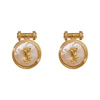 1 Pair Elegant Vintage Style Rose Inlay Copper Freshwater Pearl Zircon 18K Gold Plated Drop Earrings main image 6
