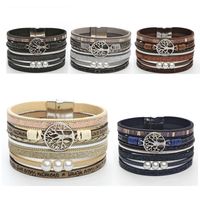 Casual Roman Style Tree Artificial Pearl Pu Leather Magnet Buckle Layered Women's Wristband main image 1