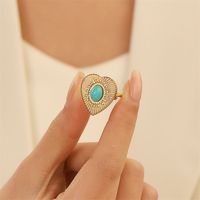 Titanium Steel 18K Gold Plated Casual Elegant Sun Heart Shape Turquoise Open Rings sku image 7