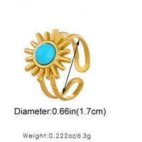 Titanium Steel 18K Gold Plated Casual Elegant Sun Heart Shape Turquoise Open Rings main image 4