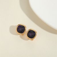 1 Pair Vintage Style Simple Style Commute Square Inlay Copper Acrylic Zircon 14K Gold Plated Ear Studs main image 3