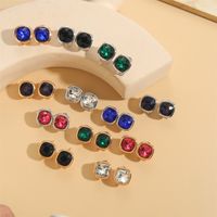 1 Pair Vintage Style Simple Style Commute Square Inlay Copper Acrylic Zircon 14K Gold Plated Ear Studs main image 4