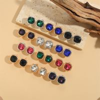 1 Pair Vintage Style Simple Style Commute Square Inlay Copper Acrylic Zircon 14K Gold Plated Ear Studs main image 1