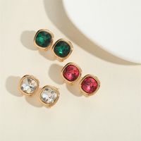 1 Pair Vintage Style Simple Style Commute Square Inlay Copper Acrylic Zircon 14K Gold Plated Ear Studs main image 5