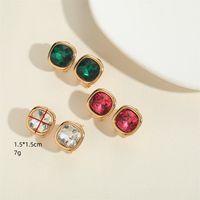 1 Pair Vintage Style Simple Style Commute Square Inlay Copper Acrylic Zircon 14K Gold Plated Ear Studs main image 2