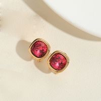 1 Pair Vintage Style Simple Style Commute Square Inlay Copper Acrylic Zircon 14K Gold Plated Ear Studs sku image 7