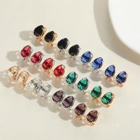 1 Pair Vintage Style Simple Style Commute Water Droplets Inlay Copper Zircon 14K Gold Plated Ear Studs main image 5