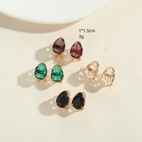 1 Pair Vintage Style Simple Style Commute Water Droplets Inlay Copper Zircon 14K Gold Plated Ear Studs main image 2