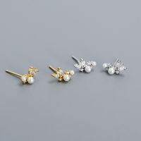 1 Pair IG Style Simple Style Geometric Plating Inlay Sterling Silver Artificial Pearls Artificial Diamond Ear Studs main image 1