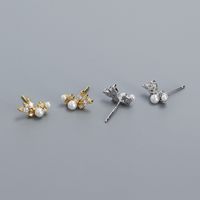 1 Pair IG Style Simple Style Geometric Plating Inlay Sterling Silver Artificial Pearls Artificial Diamond Ear Studs main image 4