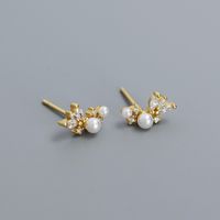 1 Pair IG Style Simple Style Geometric Plating Inlay Sterling Silver Artificial Pearls Artificial Diamond Ear Studs sku image 2