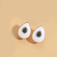 1 Pair Vintage Style Simple Style Commute Water Droplets Enamel Inlay Copper Acrylic Zircon 14K Gold Plated Ear Studs main image 3
