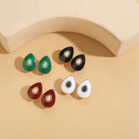 1 Pair Vintage Style Simple Style Commute Water Droplets Enamel Inlay Copper Acrylic Zircon 14K Gold Plated Ear Studs main image 6