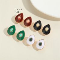 1 Pair Vintage Style Simple Style Commute Water Droplets Enamel Inlay Copper Acrylic Zircon 14K Gold Plated Ear Studs main image 2