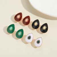 1 Pair Vintage Style Simple Style Commute Water Droplets Enamel Inlay Copper Acrylic Zircon 14K Gold Plated Ear Studs main image 5