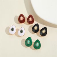 1 Pair Vintage Style Simple Style Commute Water Droplets Enamel Inlay Copper Acrylic Zircon 14K Gold Plated Ear Studs main image 7