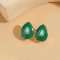 1 Pair Vintage Style Simple Style Commute Water Droplets Enamel Inlay Copper Acrylic Zircon 14K Gold Plated Ear Studs sku image 4
