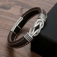 Punk Simple Style Knot Stainless Steel Pu Leather Men's Bangle main image 5