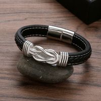 Punk Simple Style Knot Stainless Steel Pu Leather Men's Bangle main image 7
