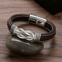Punk Simple Style Knot Stainless Steel Pu Leather Men's Bangle main image 8