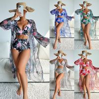Women's Elegant Lady Printing Flower 3 Pieces Set Bikinis Swimwear main image 6