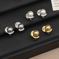 1 Pair Elegant Round Pearl Copper 18K Gold Plated Ear Studs main image 1