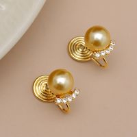 1 Pair Elegant Round Pearl Copper 18K Gold Plated Ear Studs main image 6