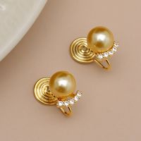 1 Pair Elegant Round Pearl Copper 18K Gold Plated Ear Studs sku image 4