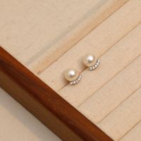 1 Pair Elegant Round Pearl Copper 18K Gold Plated Ear Studs sku image 3