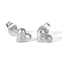 1 Pair Casual Simple Style Heart Shape Stainless Steel Zircon Ear Studs sku image 1
