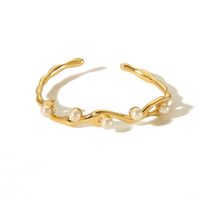 Stainless Steel 18K Gold Plated IG Style Geometric Inlay Artificial Pearls Bangle main image 5