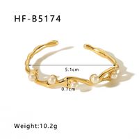 Stainless Steel 18K Gold Plated IG Style Geometric Inlay Artificial Pearls Bangle sku image 1