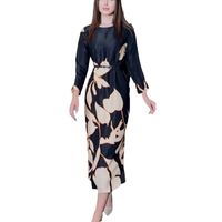 Women's Regular Dress Simple Style Round Neck Nine Points Sleeve Color Block Maxi Long Dress Holiday Daily main image 4