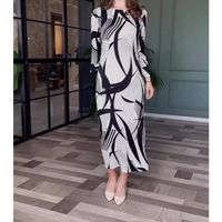 Femmes Robe Régulière Style Simple Col Rond Impression Fermeture Éclair Manche Longue Multicolore Maxi Longue Robe Voyage main image 3