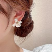 1 Pair Vacation Flower Enamel Plating Imitation Pearl Copper 18K Gold Plated Ear Studs main image 1