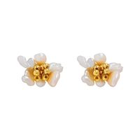 1 Pair Vacation Flower Enamel Plating Imitation Pearl Copper 18K Gold Plated Ear Studs main image 4