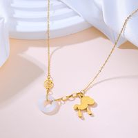 304 Stainless Steel Jade 18K Gold Plated Vintage Style Simple Style Plating Hollow Out O-Shape Horse Pendant Necklace main image 3