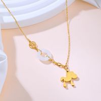 304 Stainless Steel Jade 18K Gold Plated Vintage Style Simple Style Plating Hollow Out O-Shape Horse Pendant Necklace main image 5