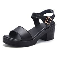Women's British Style Solid Color Round Toe Open Toe Ankle Strap Sandals sku image 11