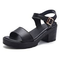 Women's British Style Solid Color Round Toe Open Toe Ankle Strap Sandals sku image 12