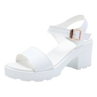 Women's British Style Solid Color Round Toe Open Toe Ankle Strap Sandals main image 2