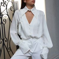 Women's Blouse Long Sleeve Blouses Hollow Out Vacation Solid Color main image 3
