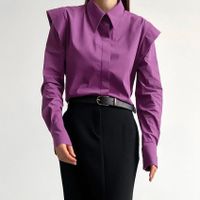 Femmes Chemisière Manche Longue Blouses Vacances Couleur Unie main image 5