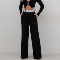 Women's Holiday Daily Vacation Solid Color Full Length Contrast Binding Casual Pants main image 2