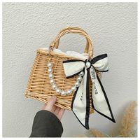 Women's Medium Wicker Bow Knot Vacation String Handbag sku image 3