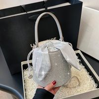 Women's Small Pu Leather Solid Color Bow Knot Elegant Cylindrical Zipper Bucket Bag sku image 1